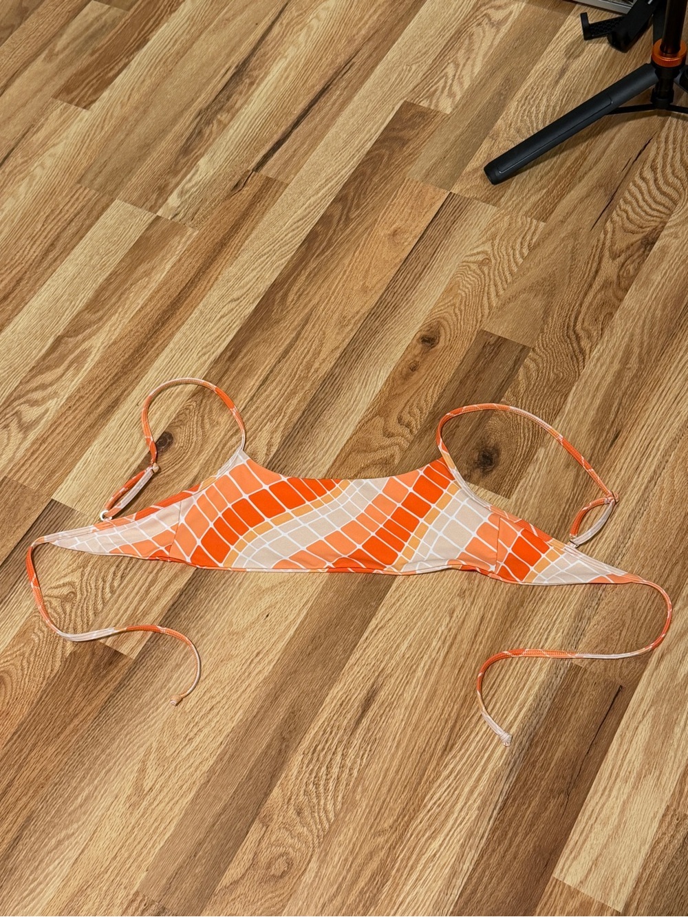 Skatie Orange and White Tile-Print Triangle Bikini Top